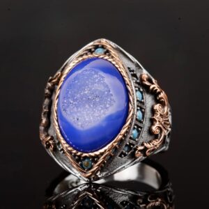 Gerçek Doğal Druzy Kristal Kuvars Taş Yüzük, 925 Ayar Gümüş Yüzük Erkekler için - Görsel 5