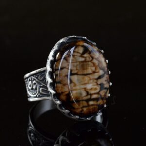 Gerçek Doğal Jasper Taş Yüzük, Büyük Yüzük, El Yapımı Erkek Yüzüğü, 925 Ayar Gümüş Yüzük - Görsel 5