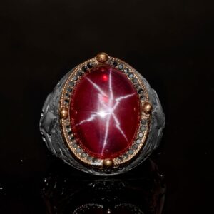 925 Ayar Gümüş Erkek Yüzük – Yıldız Yakut (Star Ruby) Taşlı Özgün El Yapımı Model - Görsel 6