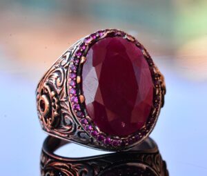 Erkekler için Doğal Yakut Taşlı Yüzük, 925 Ayar Gümüş El Yapımı Vintage Tarzı, Şifa Kristali Takı - Görsel 3