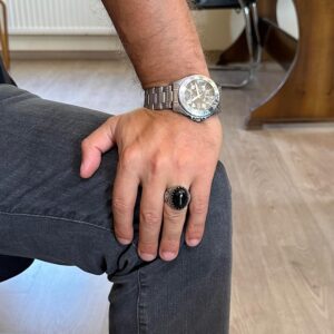 Gerçek Doğal Taş Yüzük - El Yapımı Kartal Yüzüğü - 925 Ayar Gümüş Yüzük (Oniks) - Görsel 3