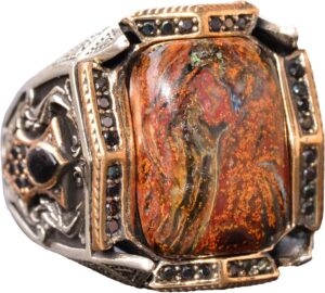 El Yapımı Pietersite Doğal Taş Yüzük, Sterlin Gümüş Erkek Yüzüğü - Açıklık ve Dönüşüm Sembolü - Görsel 1