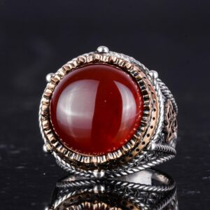 Doğal Taş El Yapımı Yüzük - 925 Ayar Gümüş Yüzük (Kırmızı Akik) - Görsel 6