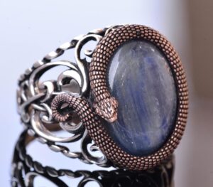 925K Solid Sterling Silver Erkek Yüzüğü Doğal Taşlarla - El Yapımı Zarafet (Kyanit Taşı) - Görsel 3