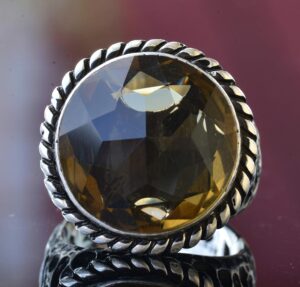 925 Ayar gümüş erkek yüzük, Yapay Dumanlı Topaz Taşı, Doğal organik yüzük - Görsel 3