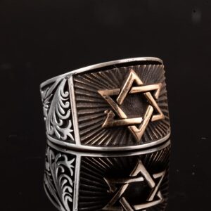 Erkekler için David Yıldızı Yüzüğü, 925 Ayar Gümüş, El Yapımı ve İnce Tasarımlı - Görsel 3