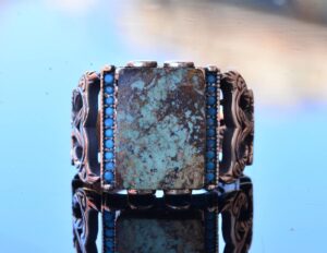 Gerçek Doğal Arizona Turkuaz Taş Yüzük - Ayarlanabilir Gümüş Erkek Yüzüğü - Görsel 8