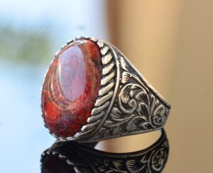 925 Ayar Gümüş Yüzük - Gerçek Doğal Taş Yüzük - (Kan Taşı) - Görsel 4
