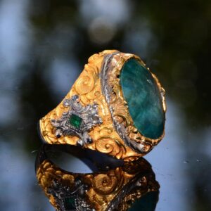 Gerçek Zümrüt Taşlı Yüzük, Zümrüt Yüzük, Katı Sterlin Gümüş Yüzük, Erkek Yüzüğü, Yeşil - Görsel 4