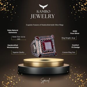 Gerçek Doğal Yakut Taşlı Yüzük, Erkekler İçin El Yapımı Yüzük, 925 Ayar Gümüş Yüzük - Görsel 6