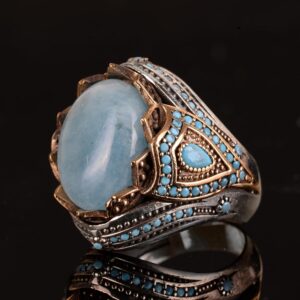 Gerçek Doğal Akuamarin Taşlı Yüzük, El Yapımı Şık Yüzük, 925 Ayar Gümüş Yüzük Erkekler İçin - Görsel 5