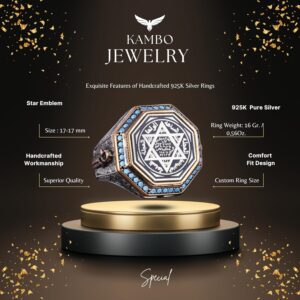 925 Ayar Gümüş Yüzük, Davud Yıldızı Yüzüğü, Süleyman'ın Mühürü Erkek Yüzüğü, Dini Erkek Yüzüğü (Özelleştirilebilir) - Görsel 2