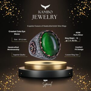 Yapay Taş Yüzük - 925 Ayar Gümüş El Yapımı Yüzük - (Yapılmış Kaplan Göz) - Görsel 2