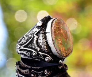 925 Ayar Gümüş Gerçek Arizona Turkuaz Taşlı Bizans Erkek Yüzüğü - El Yapımı Takı (Tarz-2) - Görsel 4