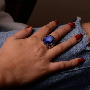 Doğal Druzy Kuvars ile 925 Ayar Gümüş Yüzük: Mavi, Lacivert, Yeşil, Kahverengi Varyasyonlar (Lacivert) - Görsel 7