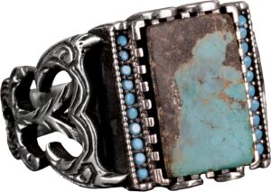 Gerçek Doğal Arizona Turkuaz Taşı Yüzük, 925 Ayar Sterlin Gümüş Yüzük, El Yapımı Gümüş Yüzük - Görsel 1