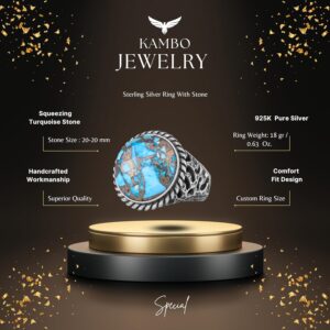 Gerçek Doğal Turkuaz Taşlı Gümüş Erkek Yüzüğü, Cesur Hamur Tasarımı - Görsel 2