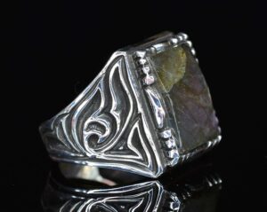 925 Ayar Gümüş Erkek Yüzük, Doğal Labradorit Taşı - Görsel 4