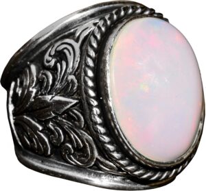 Gerçek Doğal Avustralya Opali Gerçek 10.00 Karamel Taş Yüzük - Özel Erkek Yüzüğü - Sterlin Gümüş Büyük Yüzük - Görsel 1