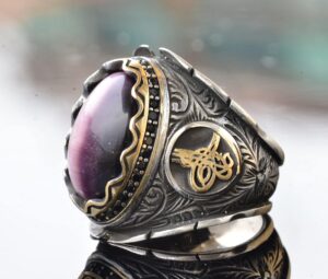 Gerçek Doğal Kedi Gözü Ametist Taşlı, Osmanlı Yüzüğü, Erkek Yüzüğü, Gümüş Yüzük - Görsel 4