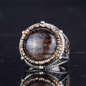 Gerçek Doğal Taş El Yapımı Yüzük - 925 Ayar Gümüş Yüzük (Petersite) - Görsel 6