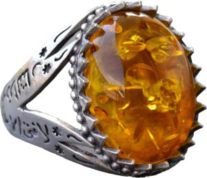 İslami Yüzük, Erkekler için 925K Katı Gümüş Yüzük, Yapay Amber Taşı Yüzüğü - Görsel 1