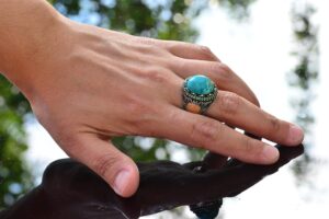Gerçek Doğal Arizona Turkuaz Taş Yüzük, Minimalist Yüzük, 925 Ayar Gümüş Erkek Yüzük (Model-11) - Görsel 6