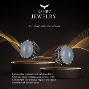 Doğal Cabochon Akuamarin Taş Yüzük, Huzurlu 925K Katı Gümüş Erkek Yüzüğü, Sakin Deniz Tasarımı - Görsel 7