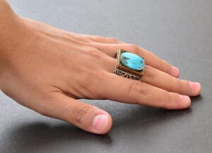 Doğal Arizona Turkuaz Taşlı Erkek Yüzük - Gümüş - Görsel 6