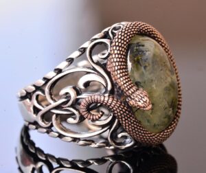 925 Ayar Katı Gümüş Erkek Yüzük Doğal Taşlarla - El Yapımı Şıklık (Prehnite Jade Taşı) - Görsel 4