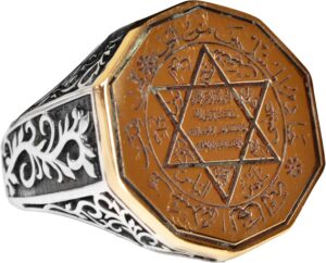 Erkekler için Gümüş Yüzük - David Yıldızı Tılsımı ile Yazılı Yüzük