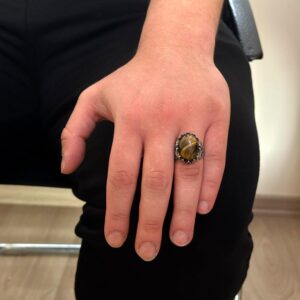 925 Ayar Katı Gümüş Erkek Yüzük - Doğal Taş Seçenekleriyle (Kaplan Gözü) - Görsel 3