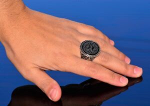 Gümüş Erkek Yüzük, Doğal Siyah Onyks Taşı, Kral Süleyman Mührü Yüzüğü, El Yapımı Takı - Görsel 6