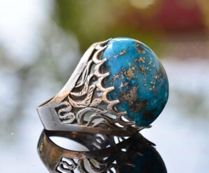 Doğal Arizona Turkuaz Taş Yüzük, 925 Ayar Gümüş Büyük Erkek Yüzük (Model-1) - Görsel 4