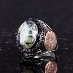 David Yıldızı Yüzüğü, Yeşil Göz Taşlı Yüzük - Canlı 925 Ayar Sert Gümüş Erkek Yüzüğü - Görsel 6