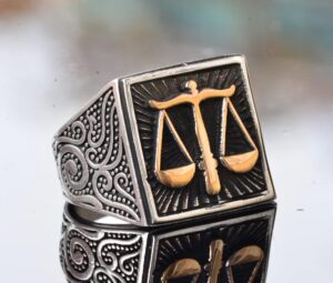 925 Ayar Sert Gümüş Erkek Yüzük, Adalet Terazisi Yüzüğü, Denge Yüzüğü, Erkekler İçin El Yapımı Yüzük - Görsel 3