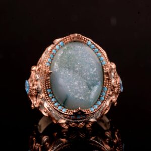 Gerçek Doğal Drusy Kristal Kuvars Taş Yüzük, 925 Ayar Gümüş Yüzük Erkekler İçin - Görsel 6