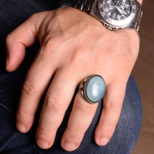 Gerçek Doğal Taş Yüzük, Osmanlı Tuğrası Yüzük, 925 Ayar Gümüş Yüzük Erkekler İçin - Görsel 3