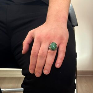 925 Ayar Katı Gümüş Erkek Yüzük, Doğal Taş Seçeneği - El Yapımı Tasarım (Zümrüt) - Görsel 3