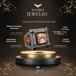 Gerçek Doğal Arizona Turkuaz Taş Yüzük, 925 Ayar Gümüş Yüzük - Görsel 2