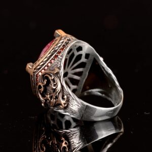 Doğal Yakut Taşlı 925 Ayar Gümüş Erkek Yüzük - El Yapımı Zanaat Takı - Görsel 7