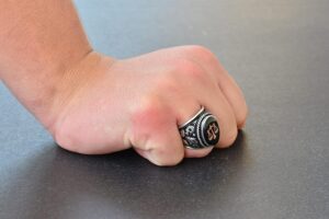 925 Ayar Gümüş Zambak Deseni Büyük Yüzük - Adalet Terazisi Yüzüğü - Görsel 7