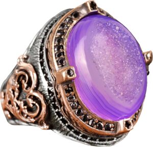 Gerçek Doğal Drusy Kristal Kuvars Taş Yüzük, 925 Ayar Gümüş Yüzük Erkekler İçin, El Yapımı Yüzük - Görsel 1