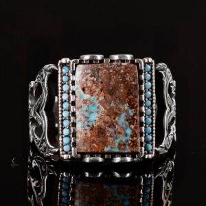 Dikdörtgen Sterlin Gümüş Yüzük, 925 Doğal Arizona Turkuaz Taş Yüzük (Stil-3) - Görsel 3