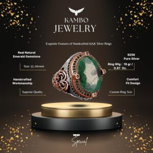 Gerçek Zümrüt Taşlı Yüzük, Zümrüt Yüzük, 925 Ayar Gümüş Yüzük, Erkek Yüzüğü - Görsel 2
