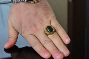 Erkekler İçin El Yapımı Doğal Kan Taşı Gümüş Yüzük - Görsel 5