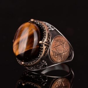 El Yapımı Doğal Kaplan Göz Taşı Yüzük - 925 Ayar Gümüş Erkek Takısı - Görsel 5