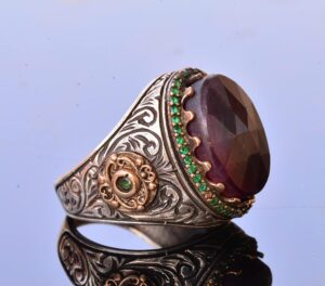 Gerçek Kırmızı Safir Taşlı Yüzük, 13.70 Karat, Safir Yüzük, Kral Yüzüğü, Erkekler için Gümüş Yüzük - Görsel 4