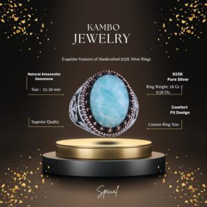 Gerçek Doğal Taş Yüzük - El Yapımı Şahin Yüzük - 925 Ayar Gümüş Yüzük (Amazonit) - Görsel 2