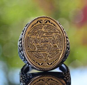 925 Ayar Gümüş Kral Süleyman Yüzüğü, Davut Yıldızı & Güç Mührü, Kabbala İlhamlı Büyük Yüzük - Görsel 4